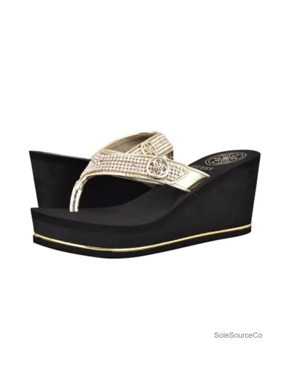 GUESS Rhinestone Glitter Wedge Sandals Open Toe Ankle Strap 3